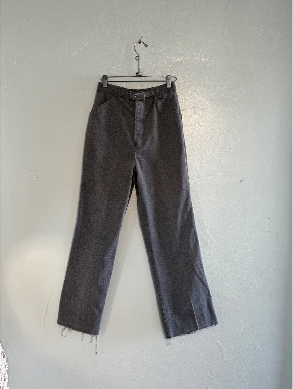 Vintage Sears Gray Straight-Leg Corduroy Pants with Elastic Waistband